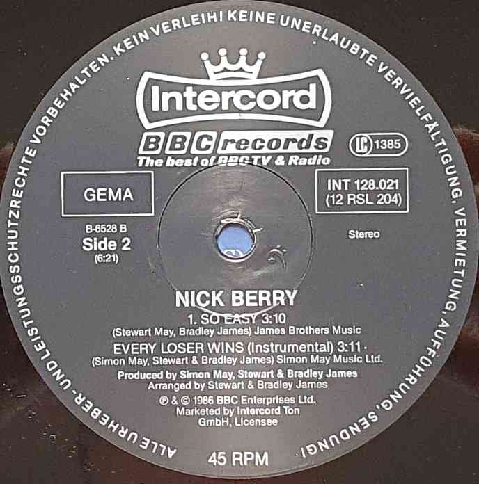 INT 128.021 Every loser wins (EastEnders) Nick Berry from the BBC records and Tapes library Label